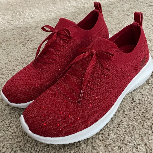 skechers red slip on shoes